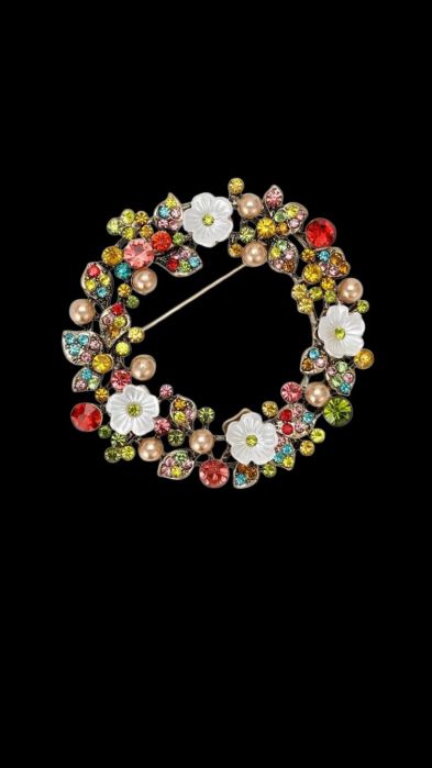 Set de 24 de unghii false, scurte, cu design pătrat și elegant Broșă în formă de coroană cu flori de prun albe, cu strasuri strălucitoare