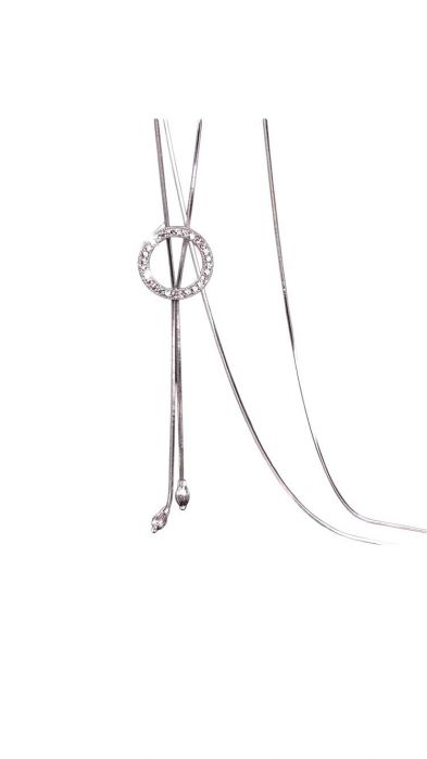 Set Ceas și Brățară Regal – Argintiu Strălucitor, Design Feminin Colier lung elegant cu pandantiv geometric circular