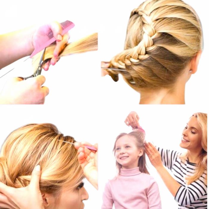 Set de 3 cleme de păr triunghiulare, în culori elegante: negru, alb și cafeniu Set de 3 piepteni pentru styling, în nuanță roz vibrant