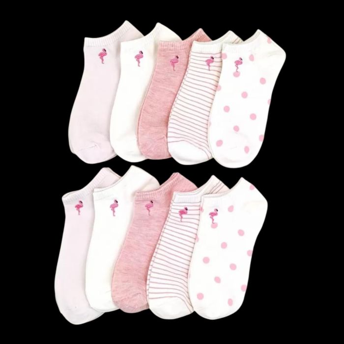 Genti si accesorii femei Sosete scurte pentru femei, cu model flamingo brodat