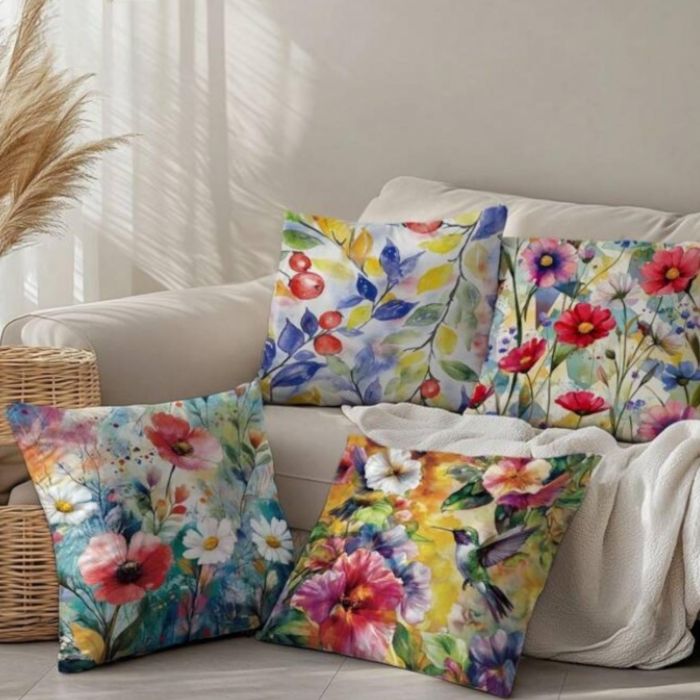 Set de 20 de cleme autoadezive pentru plante cățărătoare Set de 4 huse de pernă de 45x45 cm, cu model floral colorat și material catifelat de piersică