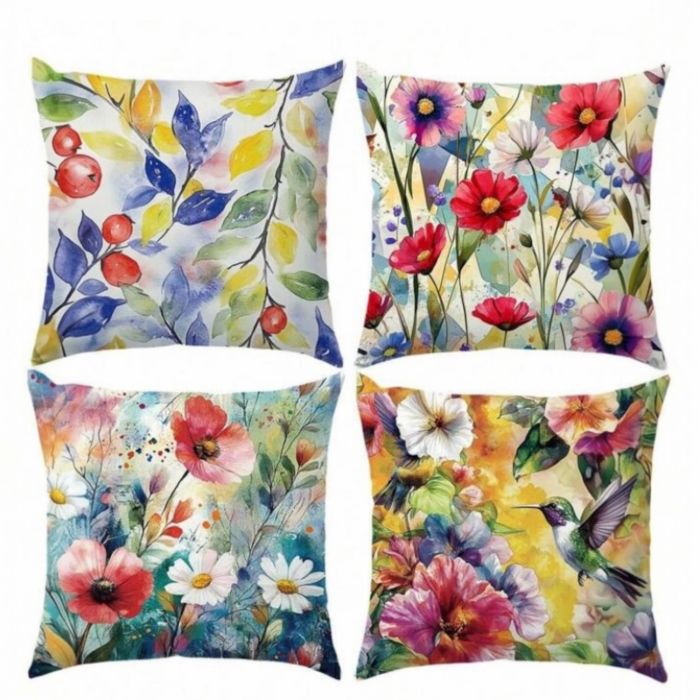 Set de 20 de cleme autoadezive pentru plante cățărătoare Set de 4 huse de pernă de 45x45 cm, cu model floral colorat și material catifelat de piersică