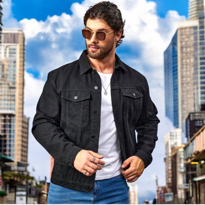  Jacheta neagra denim barbati