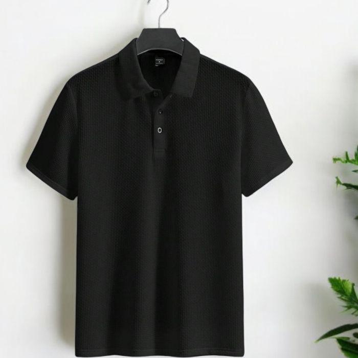 Jacheta pentru bărbați Tricou Polo Negru Bărbați cu Textură Subtilă – Casual & Elegant