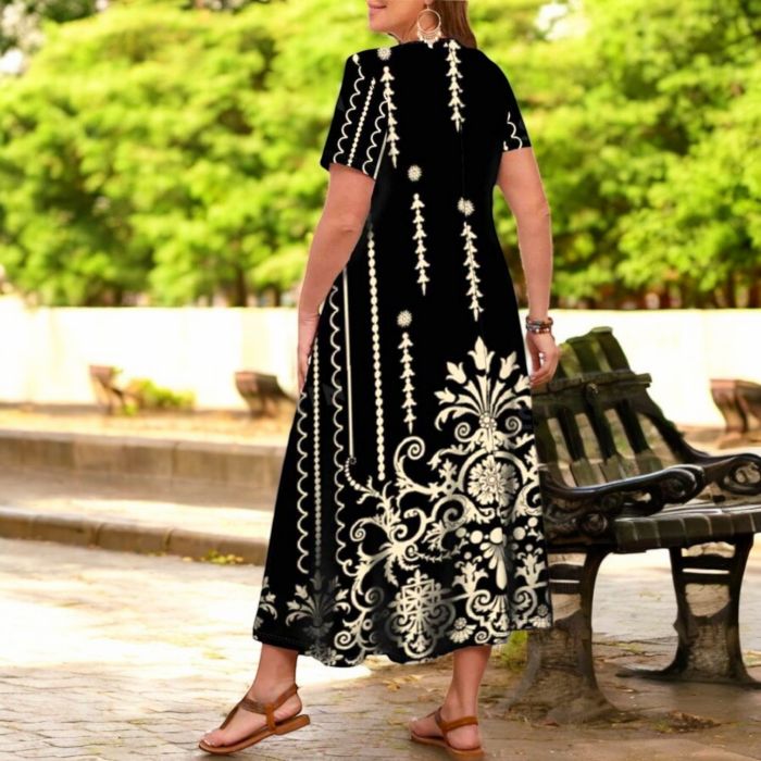 Pantofi negri cu toc gros Rochie luna cu imprimeu