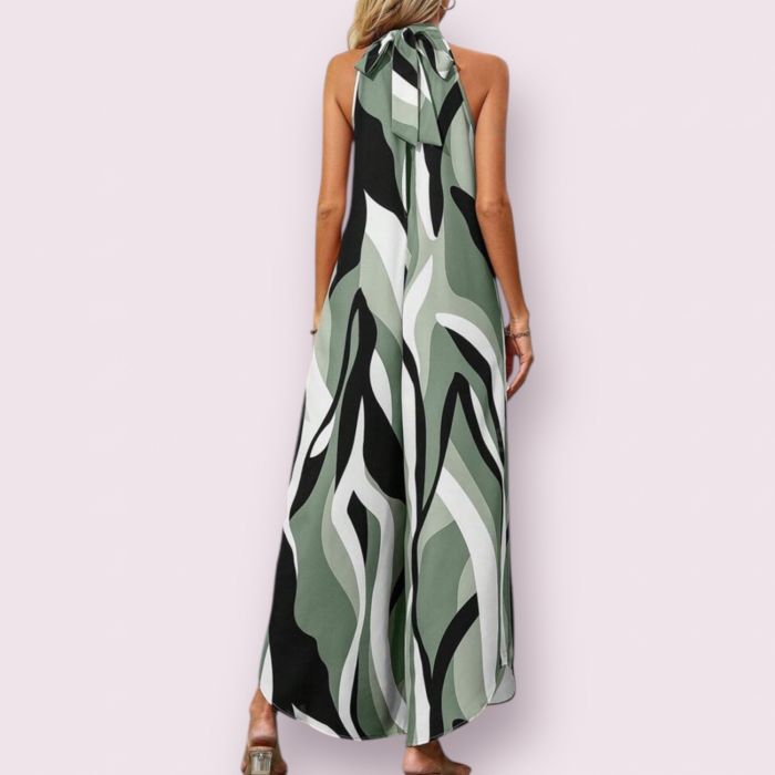 Rochie pentru alaptat Salopeta lunga verde cu imprimeu