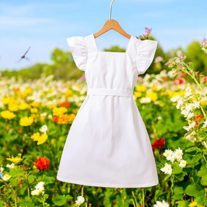 Tarc de joaca pentru copii 3-6 ani Rochie alba cu nasturi pentru fete