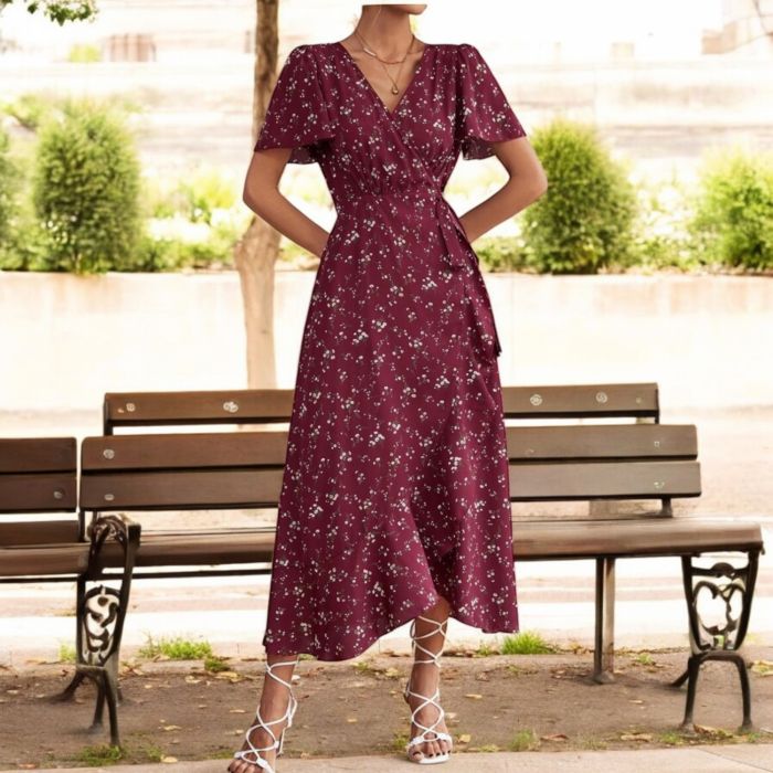 Sandale dama bej,curea elastica Rochie visinie cu flori