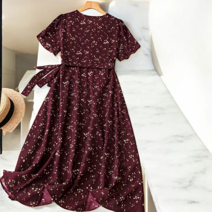 Sandale dama bej,curea elastica Rochie visinie cu flori