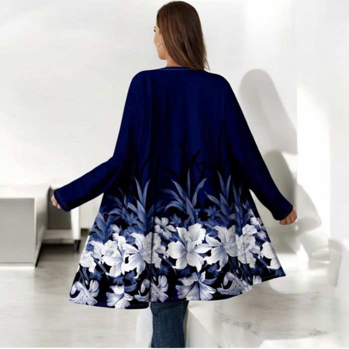 Rochie midi mov Cardigan bleumarin cu flori