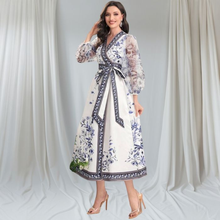 Papuci albastri Rochie inflorata