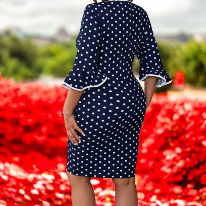 Compleu bleu casual Rochie scurta bleumarin cu buline