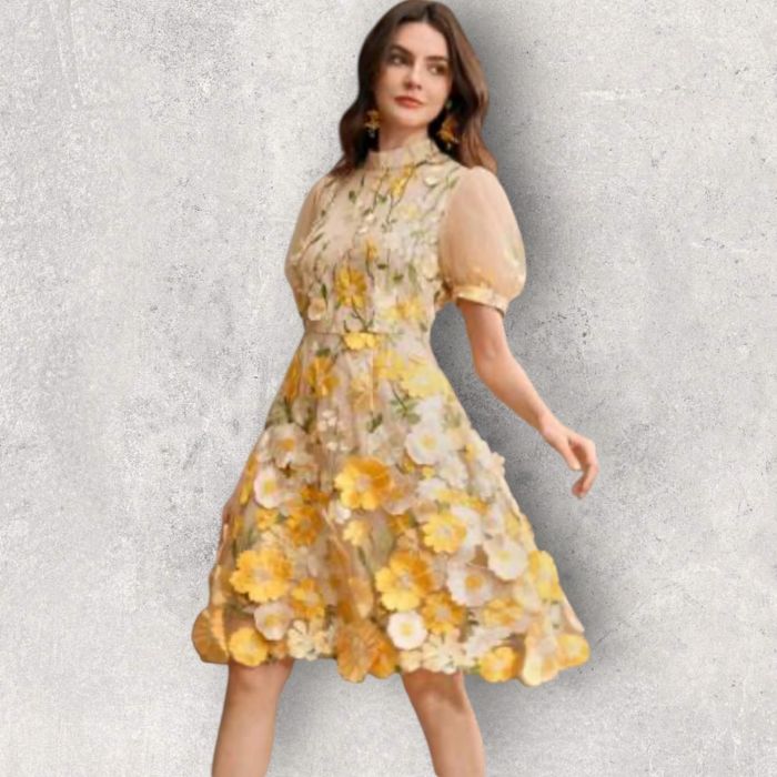 Ochelari de soare pentru femei Rochie galbena cu crizanteme