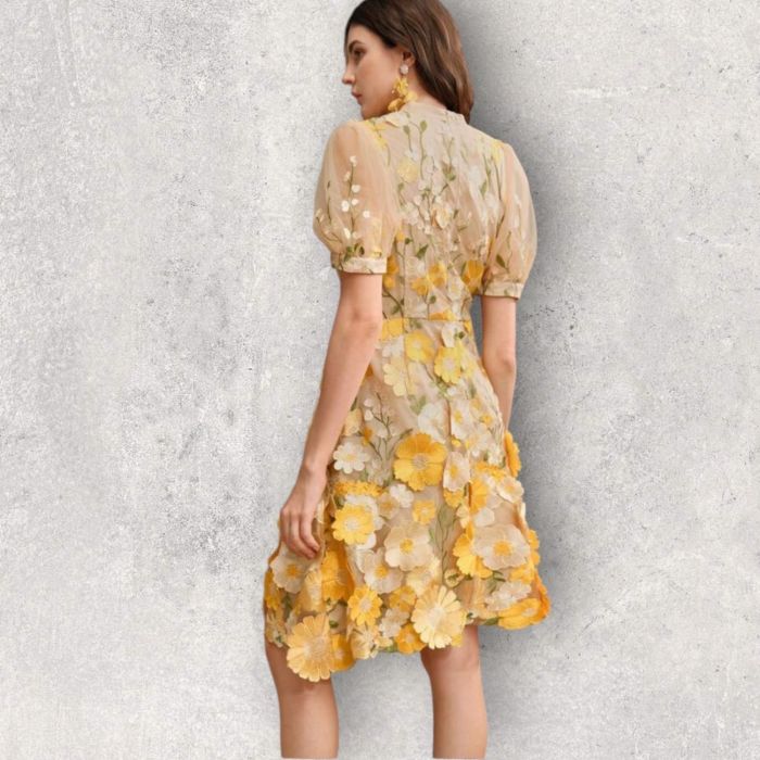 Ochelari de soare pentru femei Rochie galbena cu crizanteme