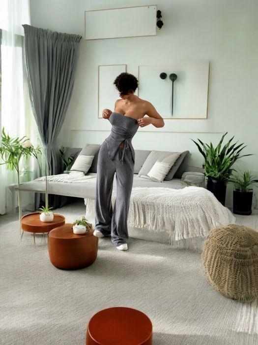 Set de 5 șosete scurte Compleu Bustieră și Pantaloni Largi din Tricot Reiat – Gri Casual