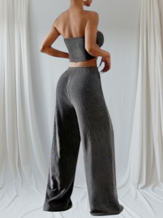 Set de 5 șosete scurte Compleu Bustieră și Pantaloni Largi din Tricot Reiat – Gri Casual