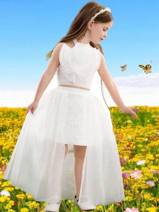 Rochie fetite lila cu volane Rochie alba pentru fetite