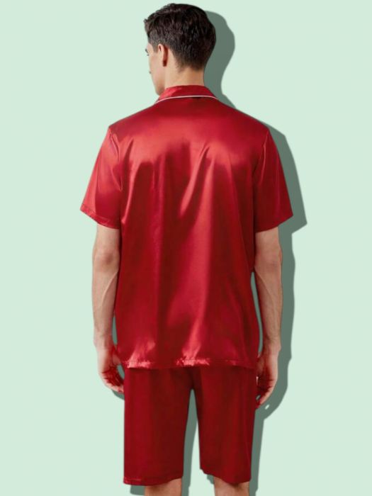 Pantaloni barbati gri inchis Pijama barbati din saten rosu