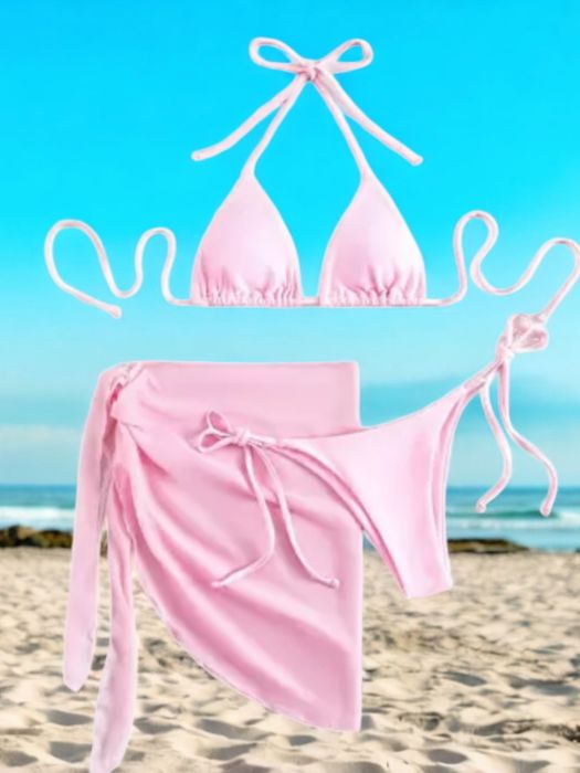 Papuci damă bej Costum baie roz 3 piese