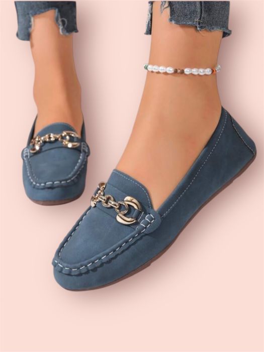 Papuci bej Mocasini dama cu detaliu auriu