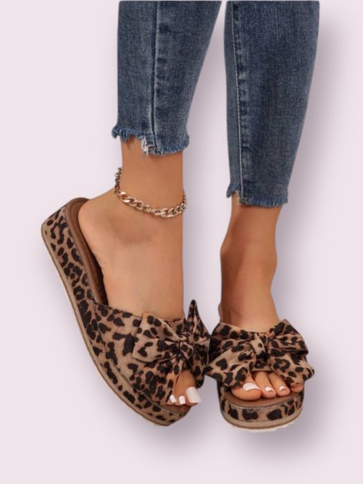 Papuci albastri Papuci Leopard cu Fundiță și Platformă – Look Trendy