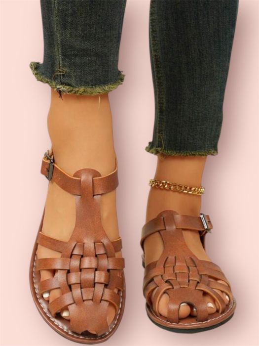 Rochie bleu eleganta Sandale vintage impletite