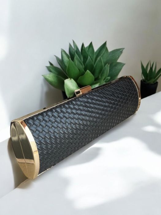 Genti si accesorii femei Clutch Negru Elegant cu Lanț Auriu | Geantă Ocazie Damă