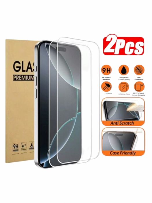 ACCESORII Set 2 Folii Sticlă Securizată iPhone 14/15 Pro – 9H, Full Coverage, Anti-Zgârieturi