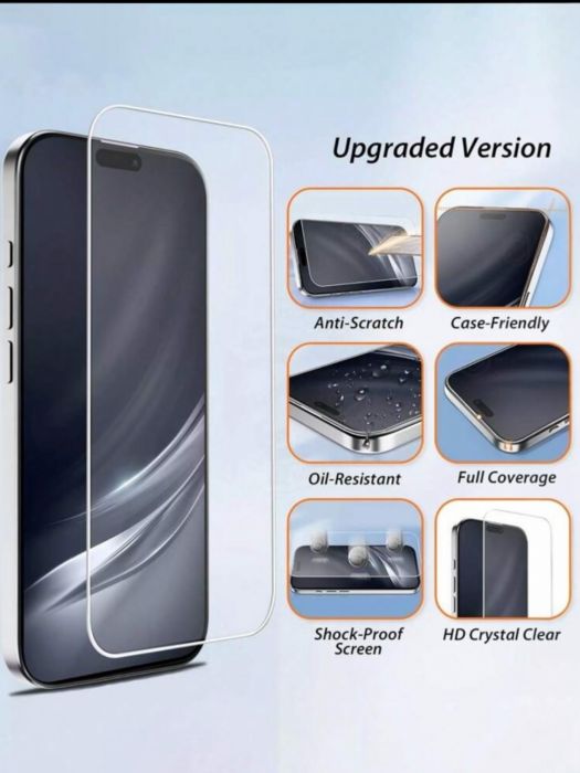 ACCESORII Set 2 Folii Sticlă Securizată iPhone 14/15 Pro – 9H, Full Coverage, Anti-Zgârieturi