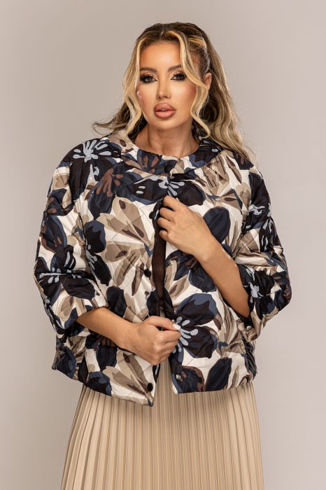  Jacheta scurta din fas matlasat,cu capse,pentru toamna/primavara