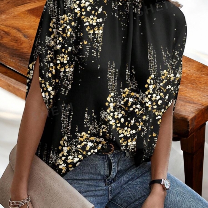 Papuci marsala cu funda Bluză mătase imprimată 