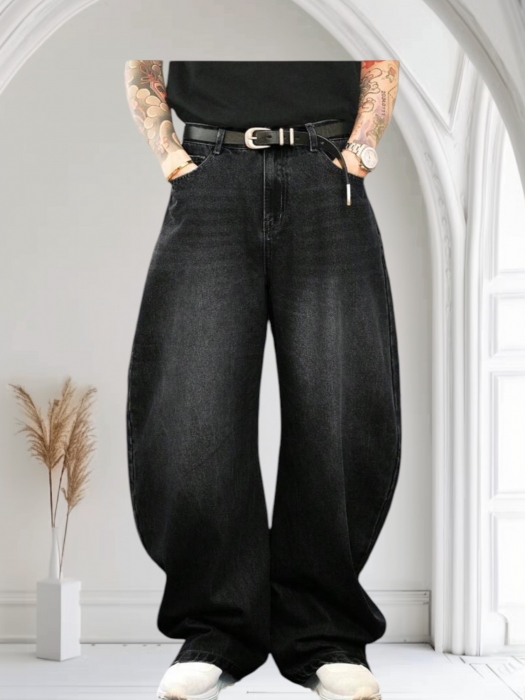 Pulover bleu barbati Blugi largi negri pentru barbati