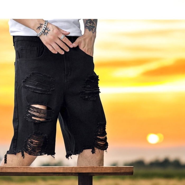 Hanorac barbati Blugi negri taiati pentru barbati