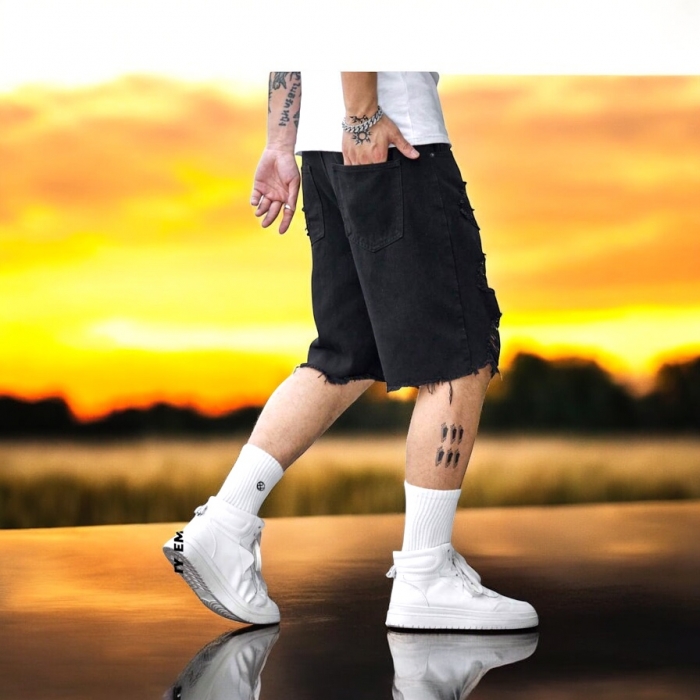 Hanorac barbati Blugi negri taiati pentru barbati