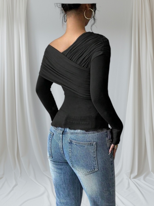 Rochie midi neagra eleganta Bluză cu umăr gol 