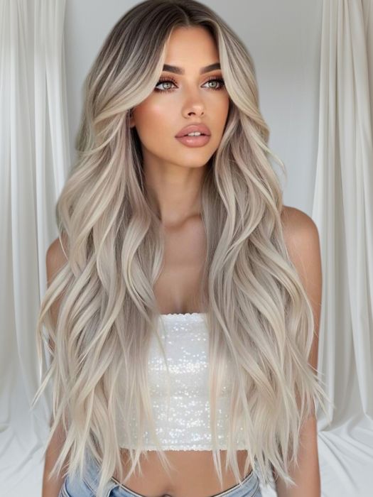 Papuci aurii Perucă păr artificial  blond deschis