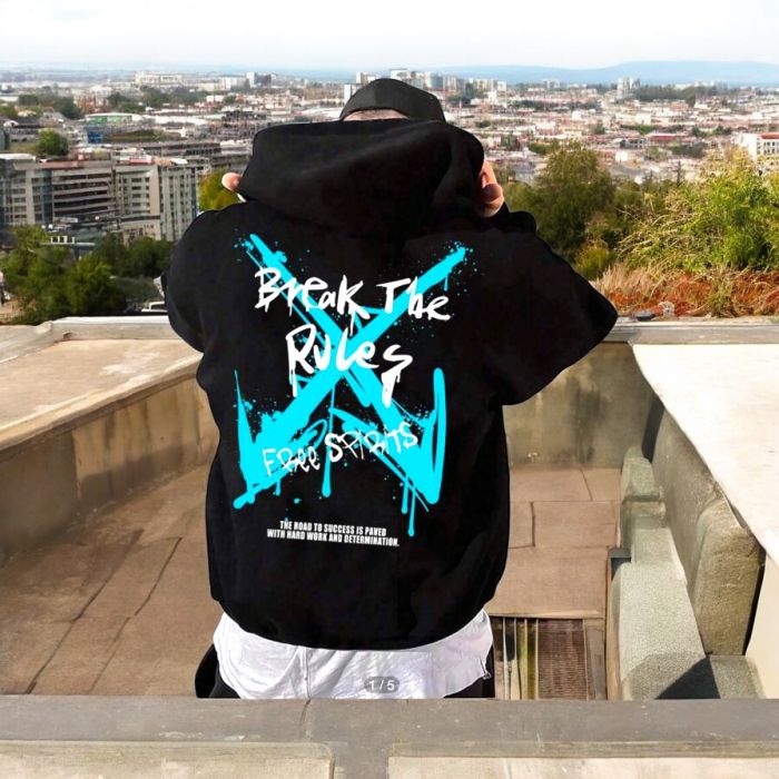 Jacheta neagra denim barbati Hanorac barbati cu imprimeu