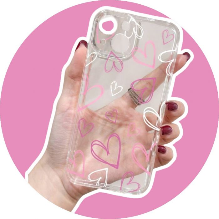 Set de 24 de unghii false, scurte, cu design pătrat și elegant Carcasa telefon iPhone 16 transparentă inimioare