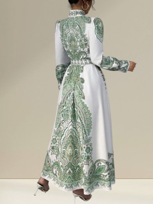 Geanta multifunctionala Rochie lunga alba cu imprimeu verde